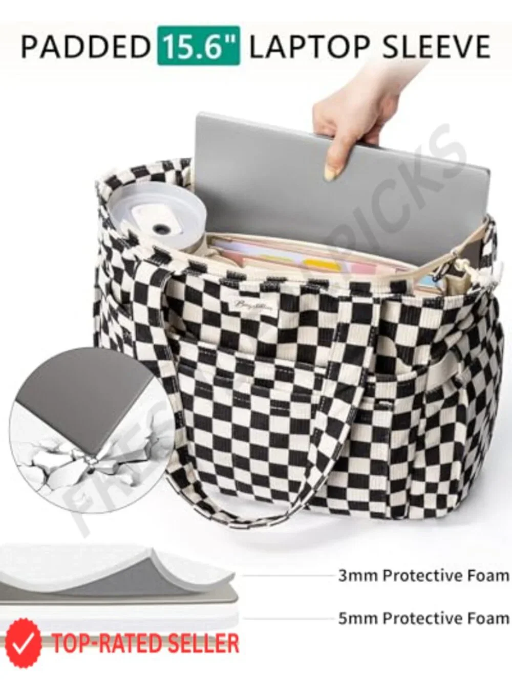 Corduroy Tote Bag with Laptop Sleeve - 17 Pockets Work Travel
